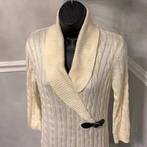 Ellen Tracy Ivory Shawl Collar Sweater Dress Size M